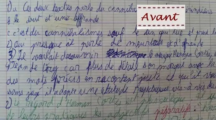 Cahier avant les séances : un cours d'histoire recopié en classe
